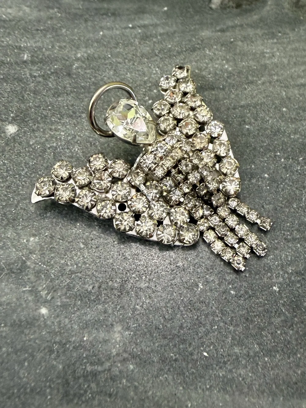 Vintage Warner Crystal Silver Angel Articulated Brooch